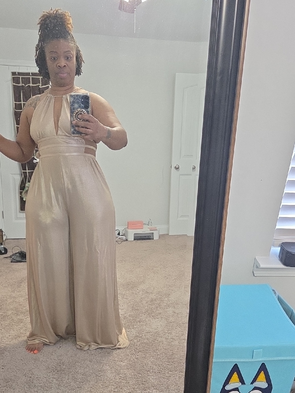 Sleeveless Wide-Leg Metallic Jumpsuit in Champagne